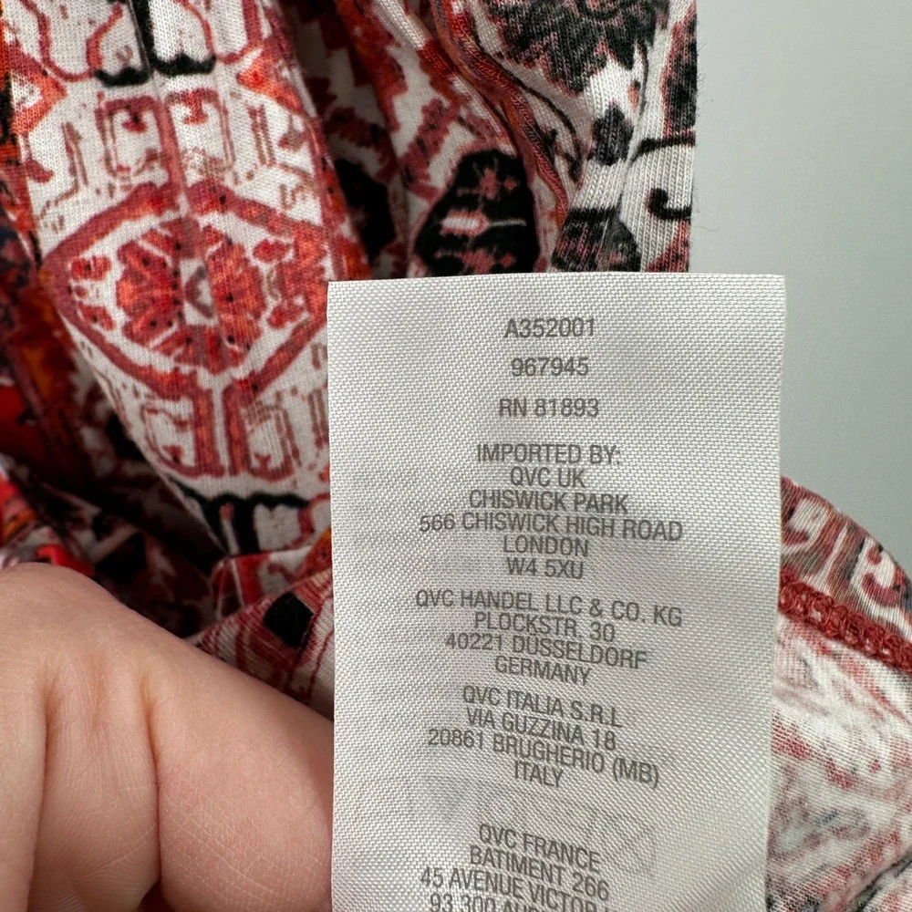 LOGO Lori Goldstein Red Mixed Print Button Front Cardigan Top XL Womens